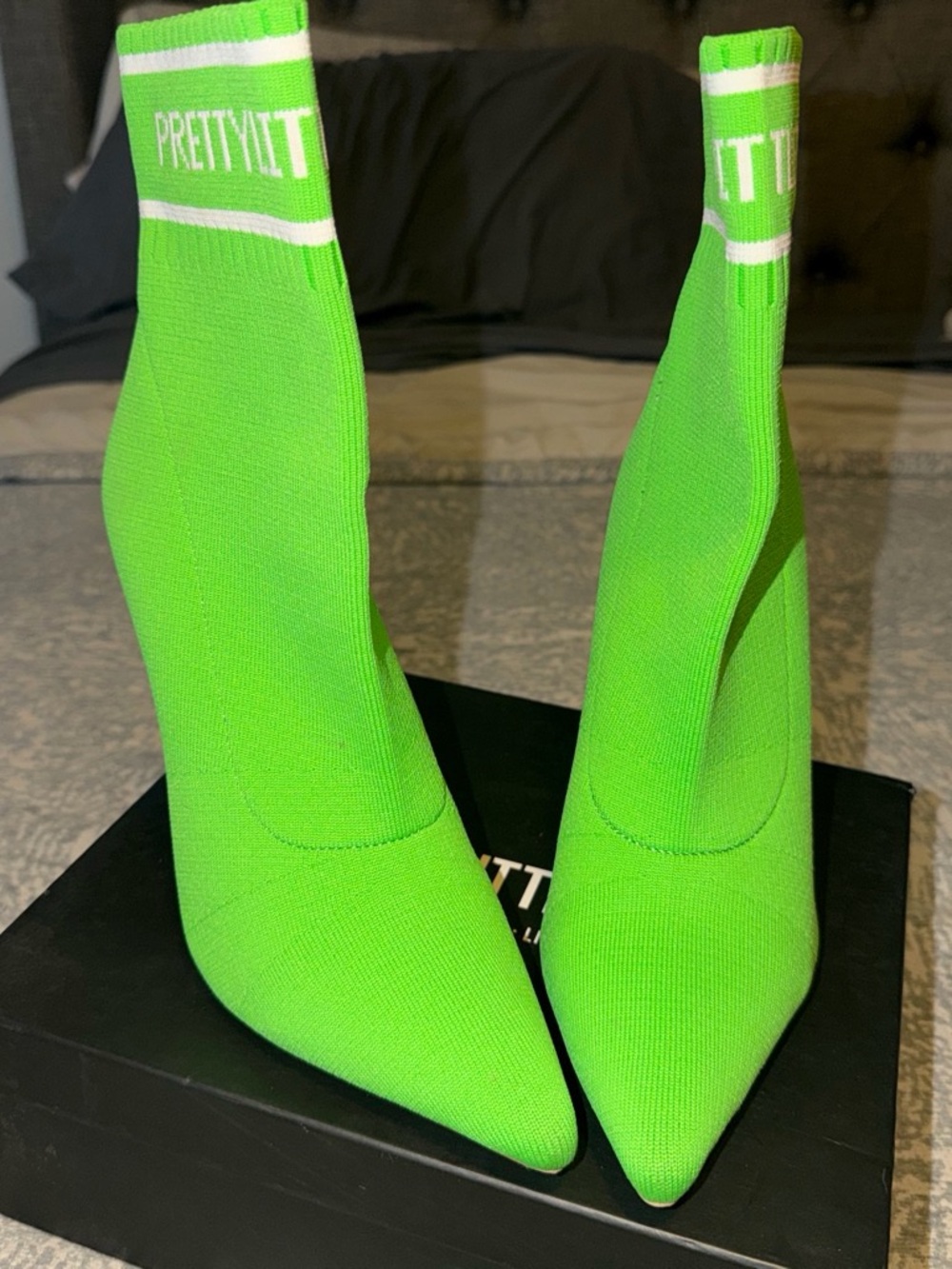 PrettyLittleThing Neon Green Sock Stiletto Boots